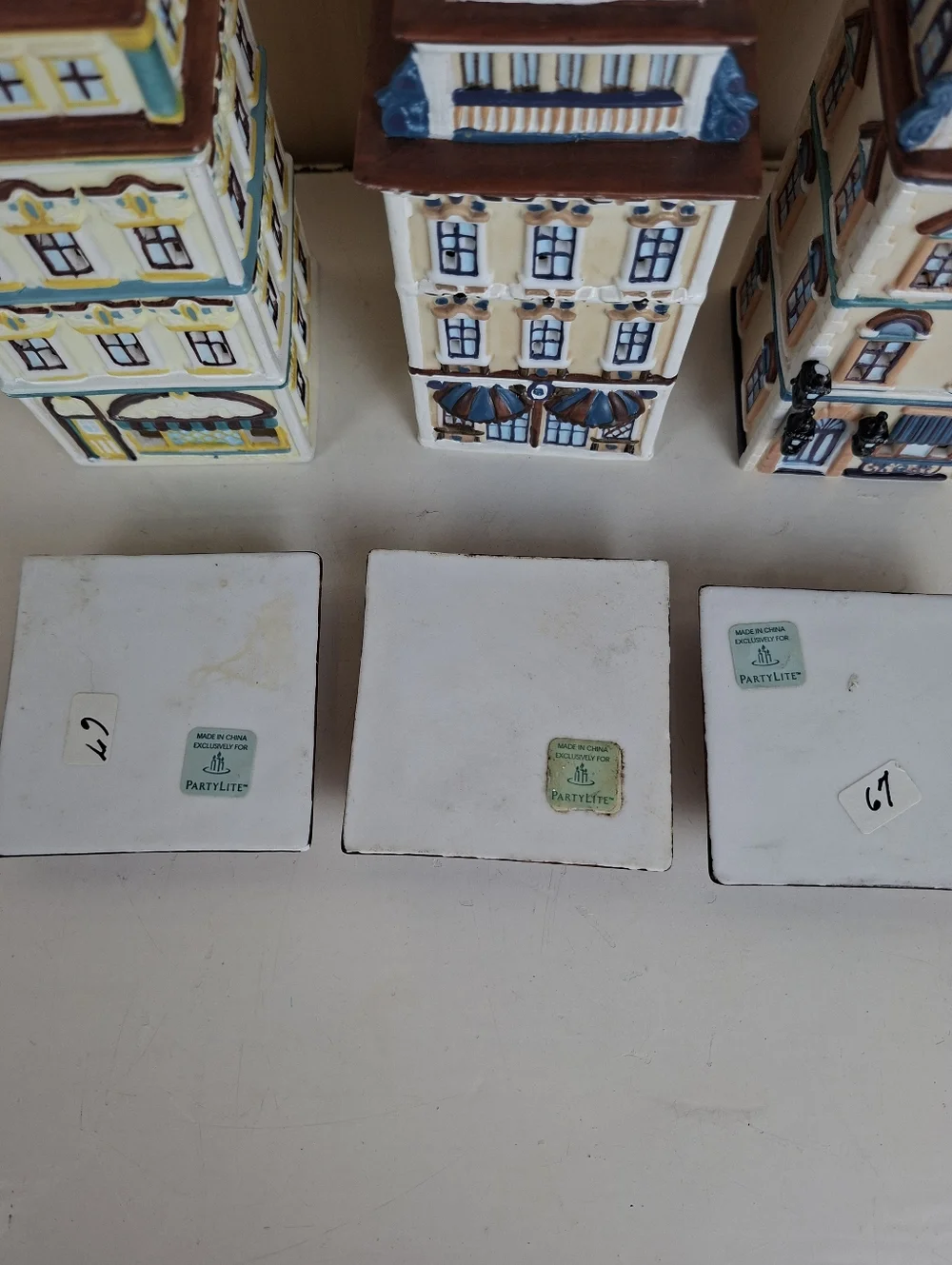 Lot Of 3 Partylite Cafe Tealight Ceramic House Candle Holder Handpainted - Picture 8 of 12